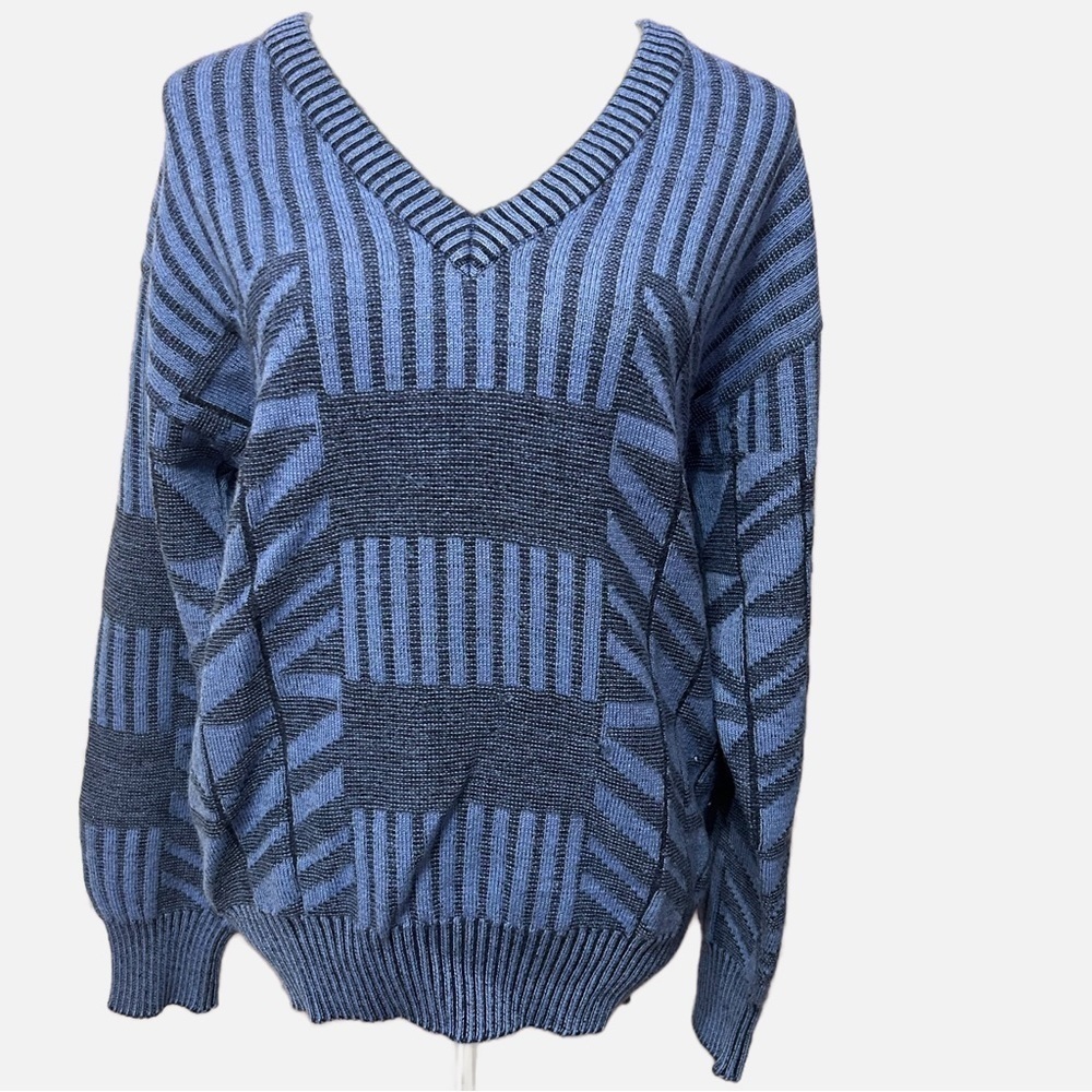 Vintage Ellesse Ski Sweater Women Made in Italy 100% Virgin Wool Blue Cozy Soft